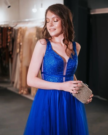 Платье в пол юбка фатин цвет синий - Yes Dress